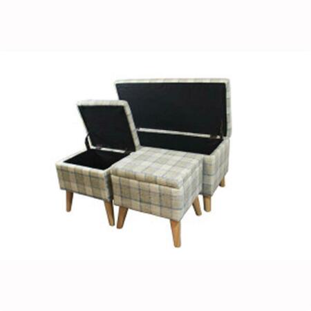 ORE FURNITURE 18 In. Grey Plaid Storage Bench And 2 Storage Ottoman Seating HB4653